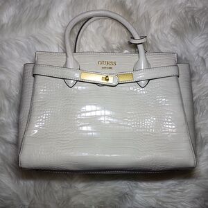 Guess White Satchel Bag with Structured Design